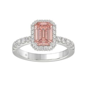 ETERNAL BLUSH COLLECTION 14K WHITE GOLD 4.00CT ROUND/EMERALD DIAMOND LADIES RING (CENTER STONE PINK EMERALD DIAMOND 3CT)