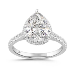 LADIES RING 2 1/2CT ROUND/PEAR DIAMOND 14K WHITE GOLD (CENTER STONE PEAR DIAMOND 2CT )