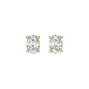 LADIES SOLITAIRE EARRINGS 1 1/2CT OVAL DIAMOND 14K YELLOW GOLD