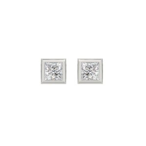 LADIES SOLITAIRE EARRINGS 1CT PRINCESS DIAMOND 14K WHITE GOLD