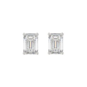 LADIES SOLITAIRE EARRINGS 2 1/2CT EMERALD DIAMOND 14K WHITE GOLD