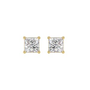 LADIES SOLITAIRE EARRINGS 2CT PRINCESS DIAMOND 14K YELLOW GOLD