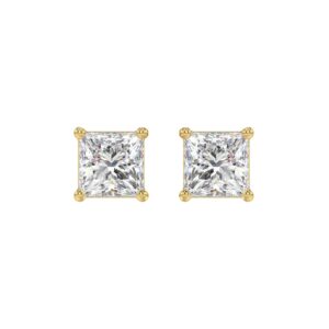LADIES SOLITAIRE EARRINGS 3CT PRINCESS DIAMOND 14K YELLOW GOLD