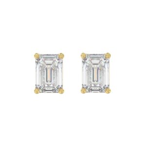 LADIES SOLITAIRE EARRINGS 4.00CT EMERALD DIAMOND 14K YELLOW GOLD