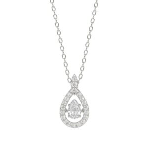 10K WHITE GOLD 3/4CT ROUND/PEAR DIAMOND LADIES PENDANT WITH CHAIN (CENTER STONE PEAR DIAMOND 1/2CT)