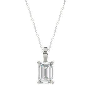LADIES SOLITAIRE PENDANT WITH CHAIN 2 1/2CT EMERALD DIAMOND 14K WHITE GOLD