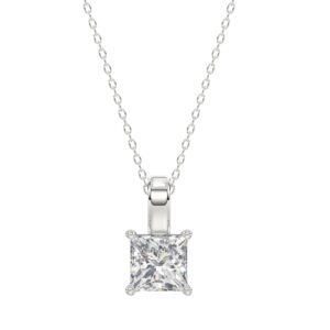 LADIES SOLITAIRE PENDANT WITH CHAIN 2 1/2CT PRINCESS DIAMOND 14K WHITE GOLD