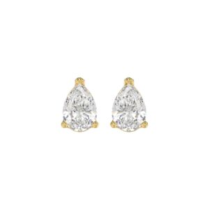 LADIES SOLITAIRE EARRINGS 2CT PEAR DIAMOND 14K YELLOW GOLD