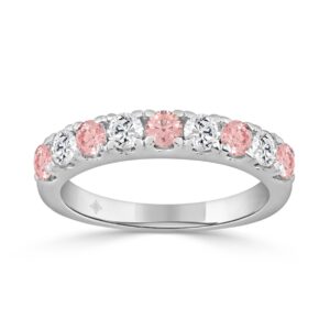 ETERNAL BLUSH COLLECTION 14K WHITE GOLD 1.00 CT ROUND PINK & WHITE DIAMOND ALTERNATING BAND RING