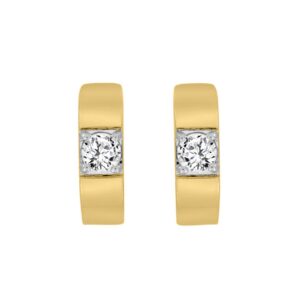 LADIES HOOPS EARRINGS 1/2CT ROUND DIAMOND 14K YELLOW GOLD