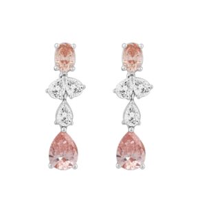 ETERNAL BLUSH COLLECTION 14K WHITE GOLD 3 1/2CT PINK OVAL/ PINK PEAR DIAMOND LADIES EARRINGS