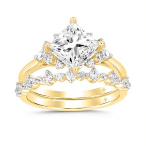 LADIES BRIDAL SET 2 1/2CT ROUND DIAMOND 14K YELLOW GOLD (CENTER STONE PRINCESS DIAMOND 2CT )