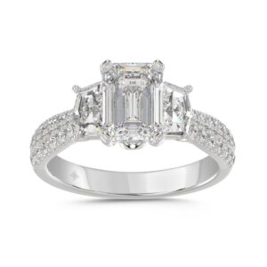 LADIES RING 3CT ROUND/EMERALD/CADILLAC DIAMOND 14K WHITE GOLD (CENTER STONE EMERALD DIAMOND 2CT )