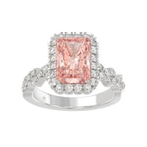 ETERNAL BLUSH COLLECTION 14K WHITE GOLD 4.00CT ROUND/ PINK RADIANT DIAMOND LADIES BRIDAL SET (CENTER STONE PINK RADIANT DIAMOND 3.00CT)