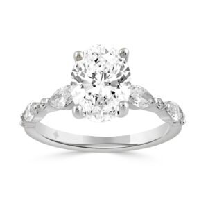 14K WHITE GOLD 2 1/2CT ROUND/OVAL/MARQUISE DIAMOND LADIES RING (CENTER STONE OVAL DIAMOND 2CT)