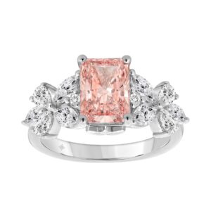 ETERNAL BLUSH COLLECTION 14K WHITE GOLD 3 1/4CT MARQUISE/PEAR/PINK RADIANT DIAMOND LADIES RING (CENTER STONE PINK RADIANT DIAMOND 2CT)