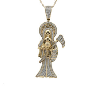 MEN'S CHARM PENDANT 0.75CT BLACK/ROUND DIAMOND 10K YELLOW GOLD