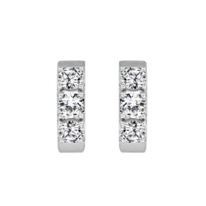 LADIES HOOP EARRINGS  1 1/2CT ROUND DIAMOND 14K WHITE GOLD