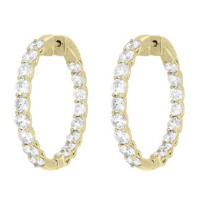 LADIES HOOP EARRINGS 7CT ROUND DIAMOND 14K YELLOW GOLD