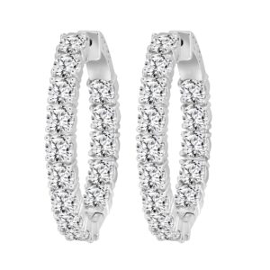LADIES HOOP EARRINGS 9CT ROUND DIAMOND 14K WHITE GOLD