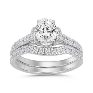14K WHITE GOLD 1 1/2CT ROUND/OVAL DIAMOND LADIES BRIDAL SET