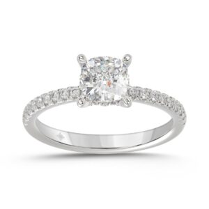 14K WHITE GOLD 1 3/4CT ROUND/CUSHION DIAMOND LADIES RING (CENTER STONE CUSHION DIAMOND 1 1/2CT)