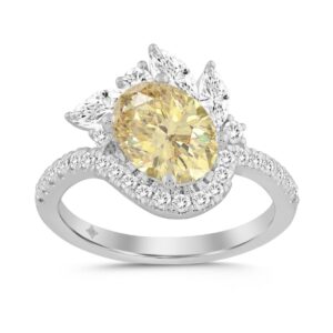 14K WHITE GOLD 2 1/4CT ROUND/MARQUISE/OVAL DIAMOND LADIES RING (CENTER STONE YELLOW OVAL DIAMOND 1 1/2CT)