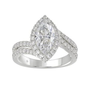 14K WHITE GOLD 2 3/4CT ROUND/MARQUISE DIAMOND LADIES RING (CENTER STONE MARQUISE DIAMOND 2CT)
