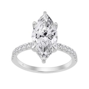 14K WHITE GOLD 3 1/2CT MARQUISE/ROUND DIAMOND LADIES RING (CENTER STONE MARQUISE DIAMOND 3CT)