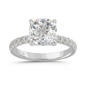 14K WHITE GOLD 3 1/2CT ROUND/CUSHION DIAMOND LADIES RING (CENTER STONE CUSHION DIAMOND 3CT)