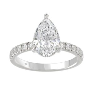 14K WHITE GOLD 3 1/2CT ROUND/PEAR DIAMOND LADIES RING (CENTER STONE PEAR DIAMOND 3CT)