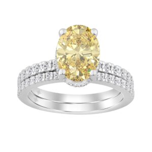 14K WHITE GOLD 3 3/4CT OVAL/ROUND DIAMOND LADIES RING (CENTER STONE YELLOW OVAL DIAMOND 3CT)