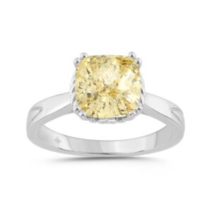 14K WHITE GOLD 3.00CT ROUND/YELLOW CUSHION DIAMOND LADIES RING (CENTER STONE YELLOW CUSHION DIAMOND 3CT)