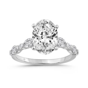 14K WHITE GOLD 4.00CT ROUND/OVAL/MARQUISE DIAMOND LADIES RING (CENTER STONE OVAL DIAMOND 3 1/2CT)