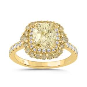 14K YELLOW GOLD 2 3/4CT ROUND/CUSHION DIAMOND LADIES RING (CENTER STONE YELLOW CUSHION DIAMOND 2CT)
