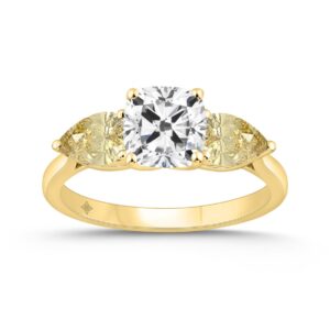 14K YELLOW GOLD 2 5/8CT CUSHION/YELLOW PEAR DIAMOND LADIES RING (CENTER STONE CUSHION DIAMOND 1 1/2CT)