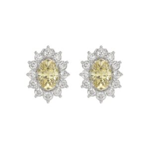 14K WHITE GOLD CRAFTED WITH 18K YELLOW GOLD BACK PLATE 1 1/2CT ROUND/YELLOW OVAL DIAMOND LADIES EARRINGS