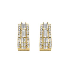 14K YELLOW GOLD 1.00CT ROUND/BAGUETTE DIAMOND LADIES EARRINGS