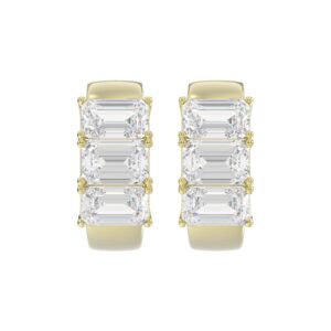 14K YELLOW GOLD 3.00CT EMERALD DIAMOND HOOPS EARRING