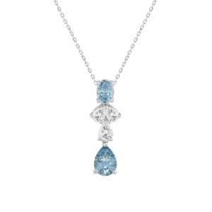 14K WHITE GOLD 2.00CT PEAR/OVAL DIAMOND LADIES PENDANT WITH CHAIN (PEAR BLUE 1.00CT/OVAL DIAMOND 1/2CT)