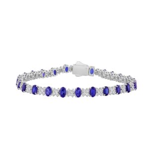 14K WHITE GOLD 10 3/8CT ROUND/TANZANITE OVAL DIAMOND LADIES BRACELET