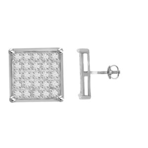 0.15Ct Round Diamond Square Cluster Yuva Earrings Sterling Silver Stylish Men’S Fashion Fashion Earrings
