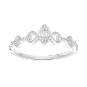 LADIES RING 0.15CT ROUND/BAGUETTE DIAMOND 14K WHITE GOLD