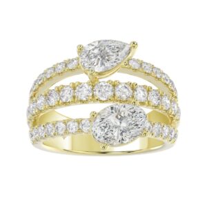 LADIES RING 3.00CT ROUND/PEAR/OVAL DIAMOND 14K YELLOW GOLD