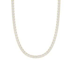 14K Yellow Gold Ladies (18 Inch) Tennis Necklace With 13 1/10Ct Round Cut Lab Grown Diamonds