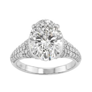 14K White Gold Oval & Round Diamond Engagement Ring For Ladies 4 1/2Ct Ring 4Ct Oval Center Stone (Color F-G -Clarity Vs1/Vs2)