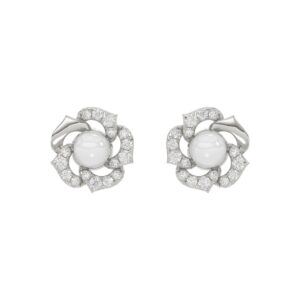 14K WHITE GOLD 1/4CT ROUND/PEARL DIAMOND LADIES EARRINGS
