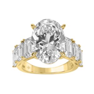Luxury 14K Yellow Gold 5 1/2Ct Emerald & Oval Cut Diamond Engagement Ring Classic Fine Jewelry For Women 3.00Ct Oval Center Stone (Color F-G -Clarity