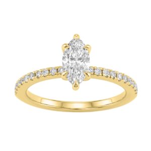 Elegant 14K Yellow Gold 1.00Ct Marquise Cut Diamond Ladies Hidden Halo Ring With Round Diamonds 3/4Ct Marquise Center Stone (Color F-G -Clarity Vs1/Vs
