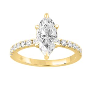 Elegant 14K Yellow Gold 2.00Ct Marquise Cut Diamond Ladies Hidden Halo Ring With Round Diamonds 1 1/2Ct Marquise Center Stone (Color F-G -Clarity Vs1/
